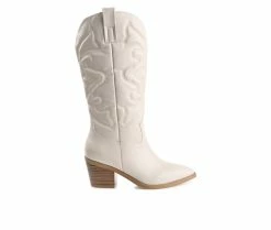 Outlet 🔔 Women's Journee Collection Chantry Mid Calf Western 🥾 Boots Beige 🎁