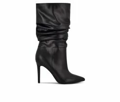 Discount 🤩 Women's Nine West Tasta Mid Calf Heeled 🥾 Boots Black 🌟
