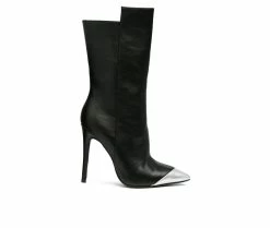 Best Sale 🔥 Women's London Rag Twitch Mid Calf Stiletto Booties Black ⭐