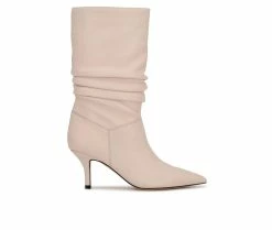 Discount ๐ Women's Nine West Mycki Mid ๐ฅพ Boots Cream Leather โ๏ธ