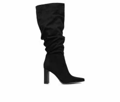 Cheapest 🎉 Women's New York And Company Damaris Knee High Heeled 🥾 Boots Black ⌛