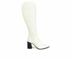 Promo 👏 Women's Journee Signature Laila Heeled Knee High 🥾 Boots Off White ⭐
