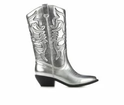 Discount ๐ Women's Soda Reno Cowboy ๐ฅพ Boots Silver Metallic ๐
