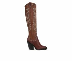 Deals ๐ฏ Women's Franco Sarto Glenice Knee High Heeled Western ๐ฅพ Boots Brown ๐