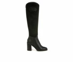 Hot Sale 👏 Women's Franco Sarto Rivet Tall Knee High Heeled 🥾 Boots Black 🌟