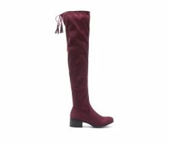 Promo 🛒 Women's London Rag Nople Over The Knee 🥾 Boots Dark Red 🎁