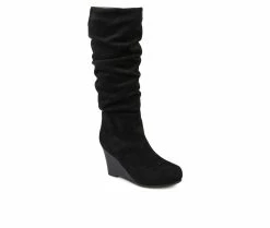 Best Pirce 🛒 Women's Journee Collection Haze Wedge Knee High 🥾 Boots Black 😍 -London Fog Sales 2 127