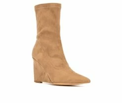 Promo 🌟 Women's New York And Company Odette Wedge Booties Nude 🛒 -London Fog Sales 2 507