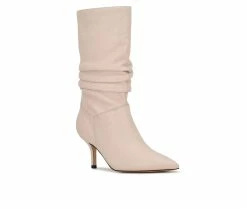Discount 🎉 Women's Nine West Mycki Mid 🥾 Boots Cream Leather ✔️ -London Fog Sales 2 578