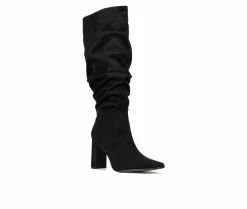 Cheapest 🎉 Women's New York And Company Damaris Knee High Heeled 🥾 Boots Black ⌛ -London Fog Sales 2 72