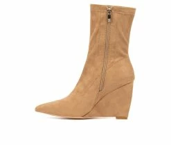 Promo 🌟 Women's New York And Company Odette Wedge Booties Nude 🛒 -London Fog Sales 3 507